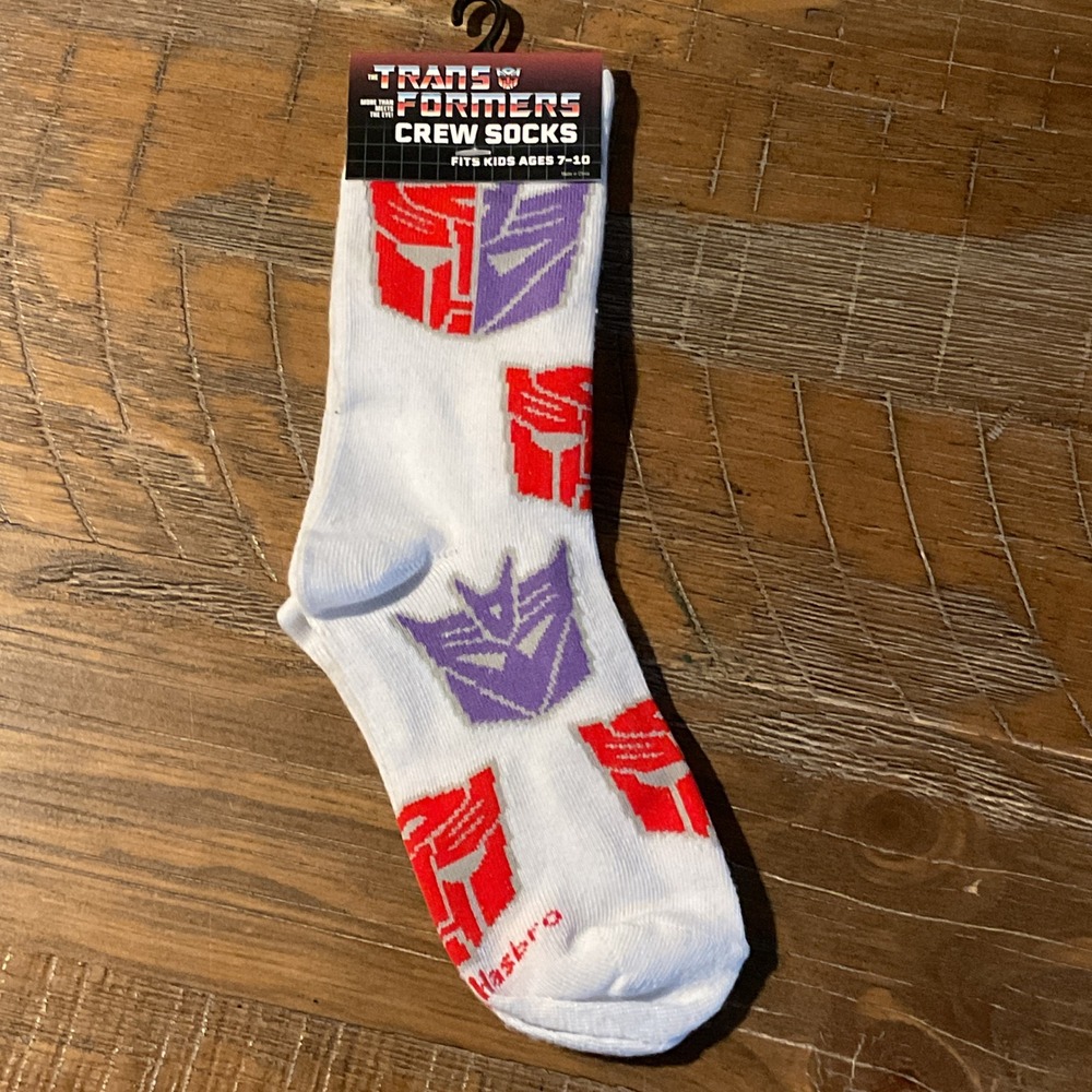 NEW Transformers Kids Crew Socks‎ White Autobot Decepticon Logo Ages 7-10 Hasbro